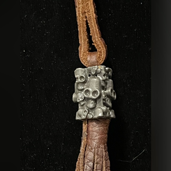 Adjustable Leather Tassel Skull Necklace - Picture 2 of 3